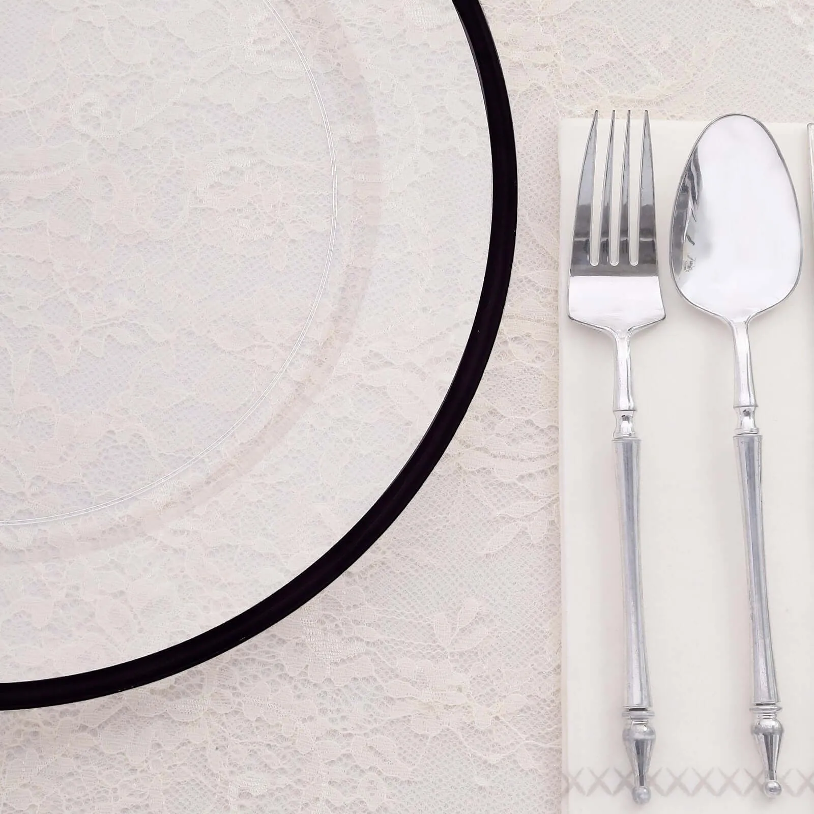 10 Pack Clear Economy Plastic Charger Plates With Black Rim, 12" Round Dinner Chargers Event Tabletop Decor