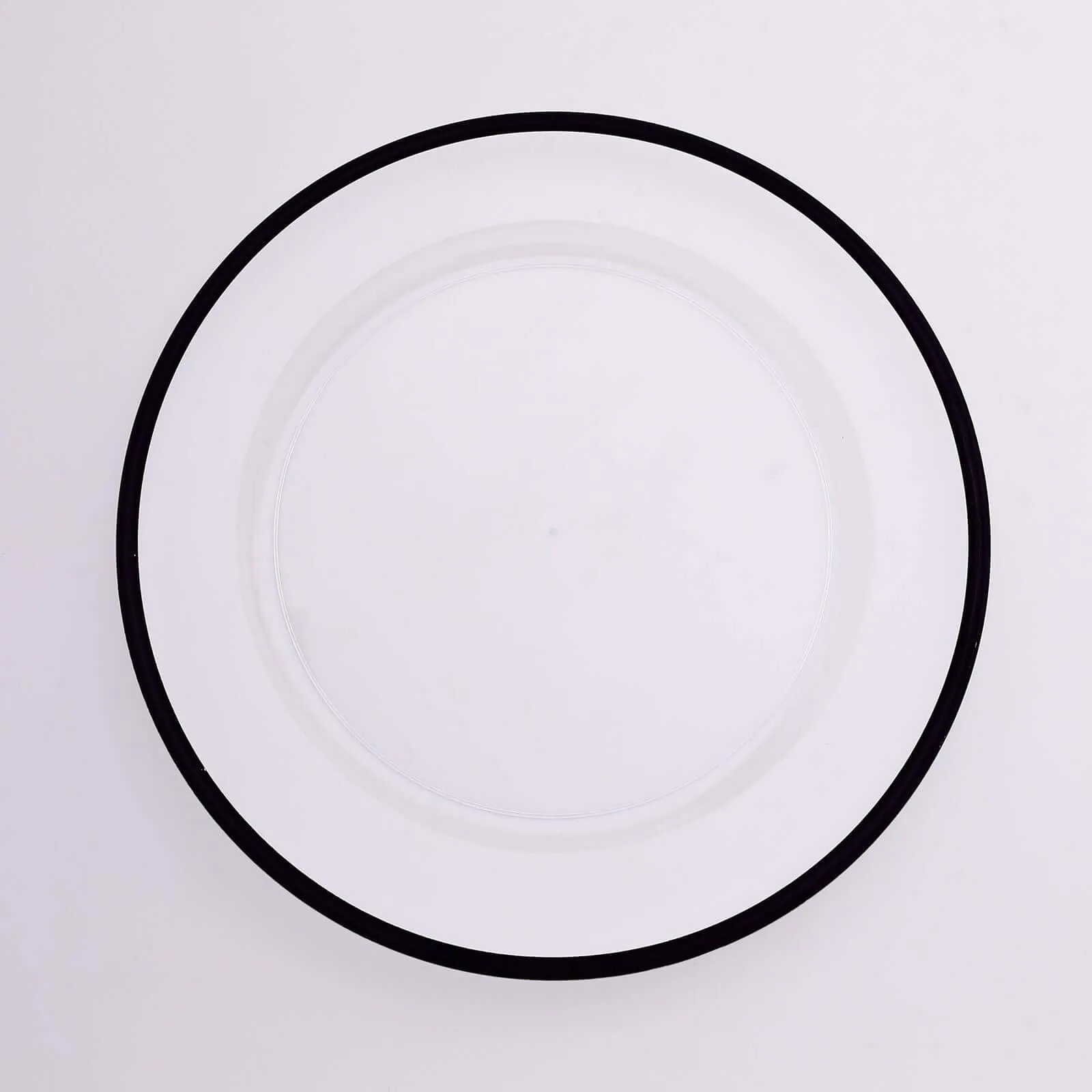 10 Pack Clear Economy Plastic Charger Plates With Black Rim, 12" Round Dinner Chargers Event Tabletop Decor