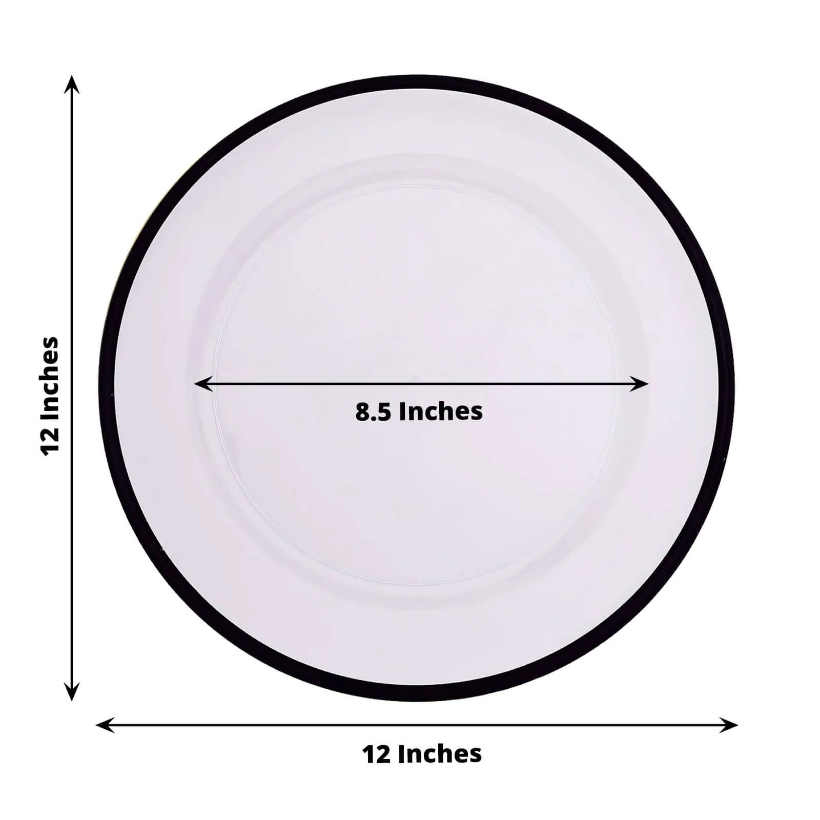10 Pack Clear Economy Plastic Charger Plates With Black Rim, 12" Round Dinner Chargers Event Tabletop Decor