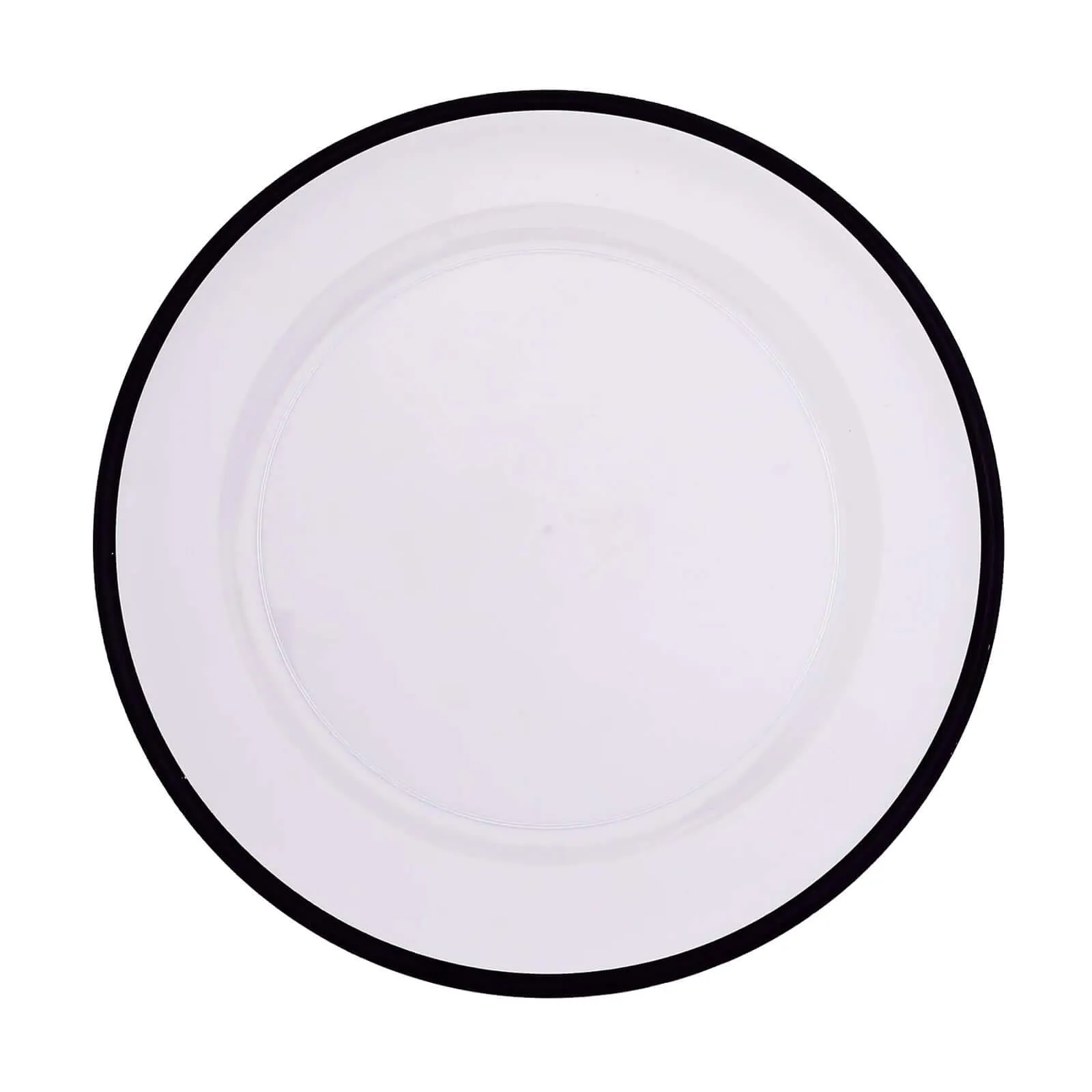10 Pack Clear Economy Plastic Charger Plates With Black Rim, 12" Round Dinner Chargers Event Tabletop Decor