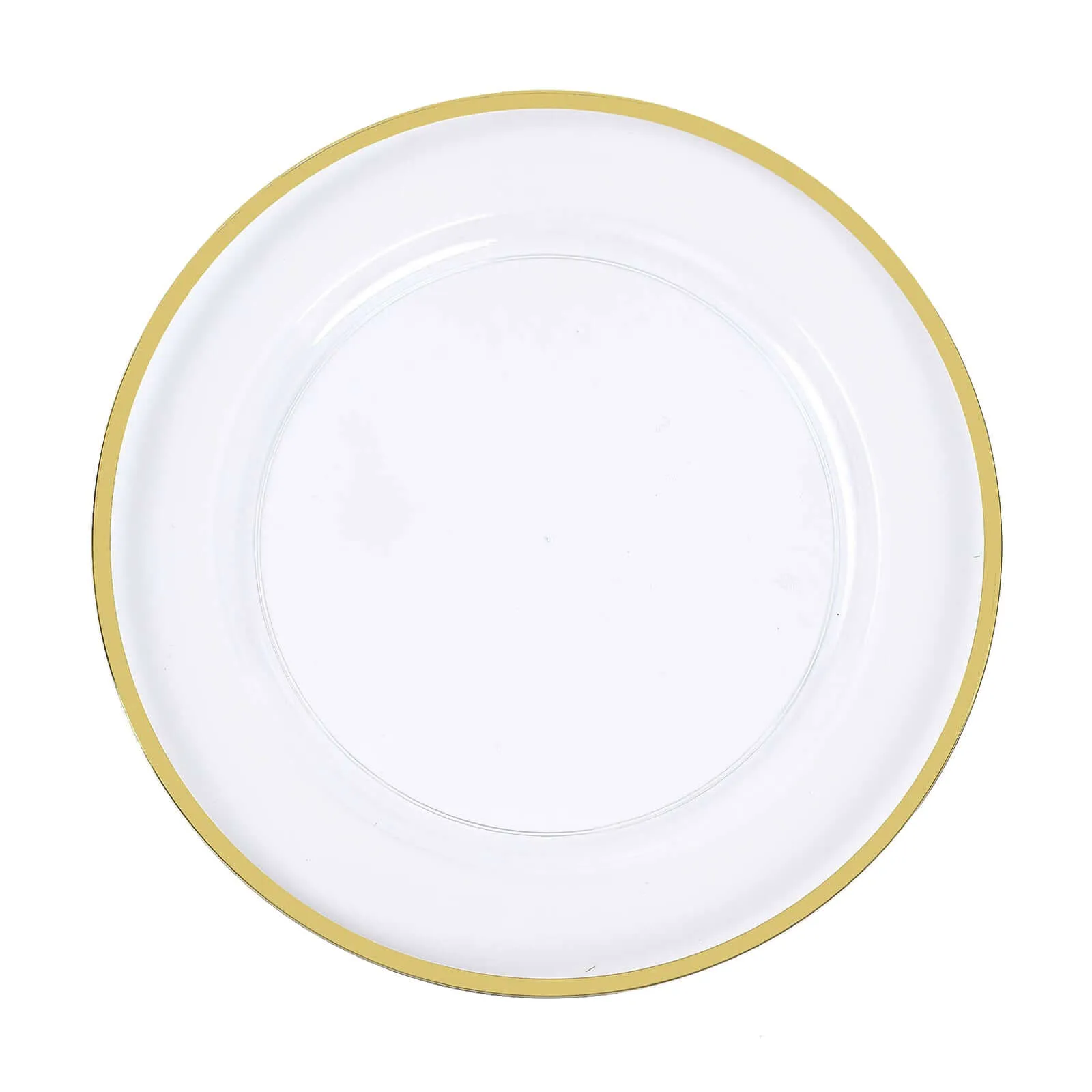 10 Pack Clear Economy Plastic Charger Plates With Gold Rim, 12" Round Dinner Chargers Event Tabletop Decor