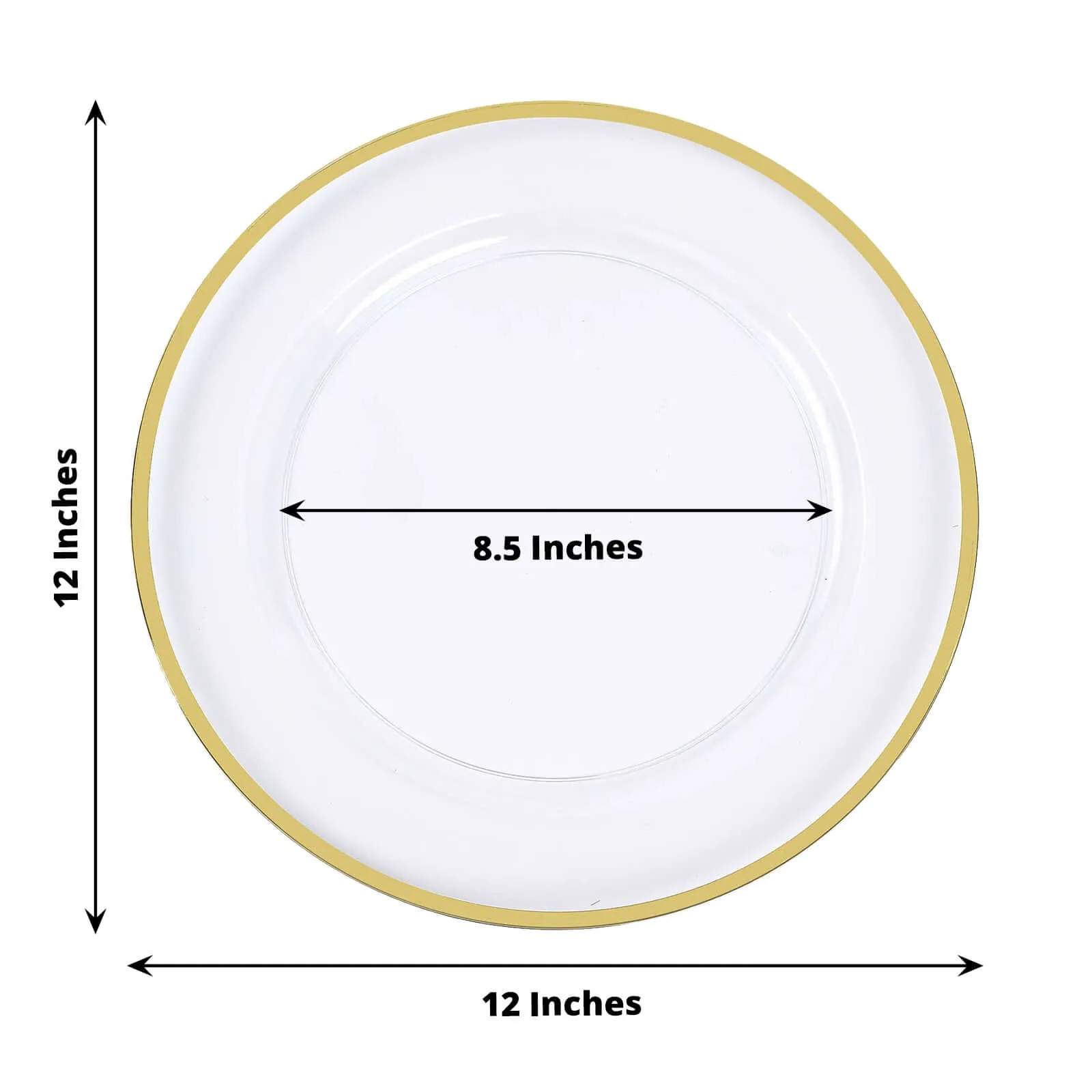 10 Pack Clear Economy Plastic Charger Plates With Gold Rim, 12" Round Dinner Chargers Event Tabletop Decor