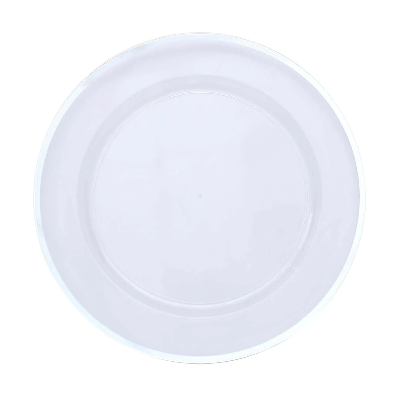 10 Pack Clear Economy Plastic Charger Plates With Silver Rim, 12" Round Dinner Chargers Event Tabletop Decor