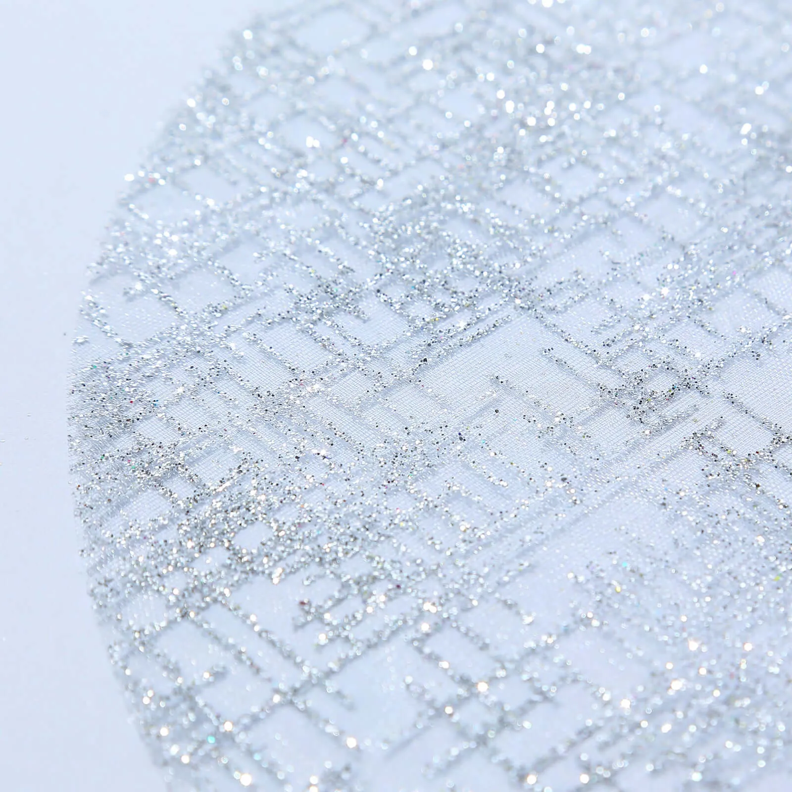 10 Pack Metallic Silver Glitter Mesh Round Table Mats, 13" Polyester Dining Placemats