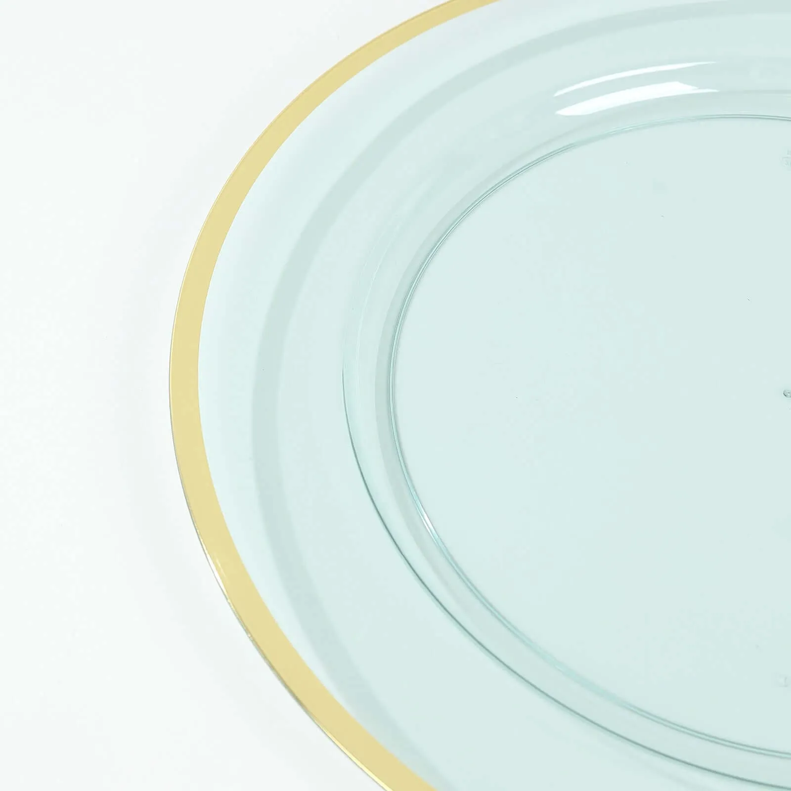 10 Pack Transparent Blue Economy Plastic Charger Plates With Gold Rim, 12" Round Dinner Chargers Event Tabletop Decor