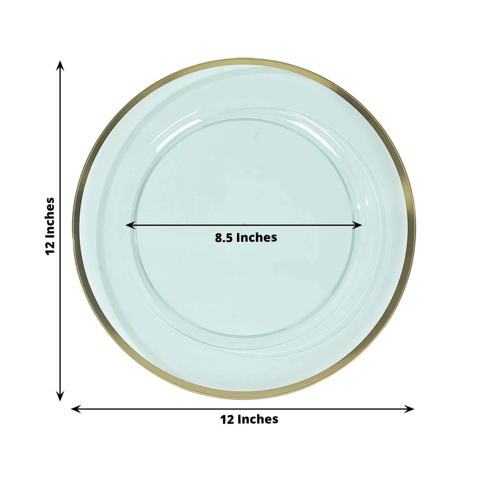 10 Pack Transparent Blue Economy Plastic Charger Plates With Gold Rim, 12" Round Dinner Chargers Event Tabletop Decor