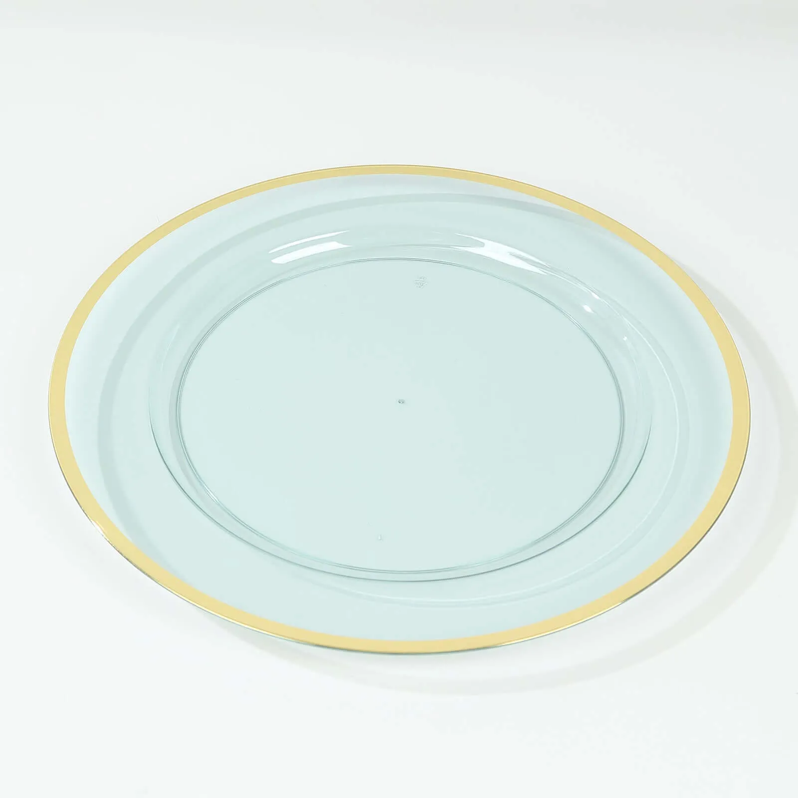 10 Pack Transparent Blue Economy Plastic Charger Plates With Gold Rim, 12" Round Dinner Chargers Event Tabletop Decor