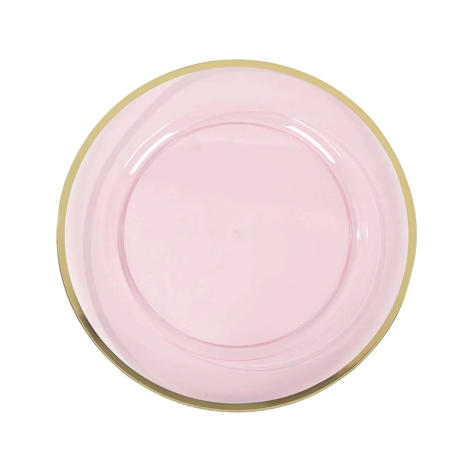 10 Pack Transparent Blush Economy Plastic Charger Plates With Gold Rim, 12" Round Dinner Chargers Event Tabletop Decor