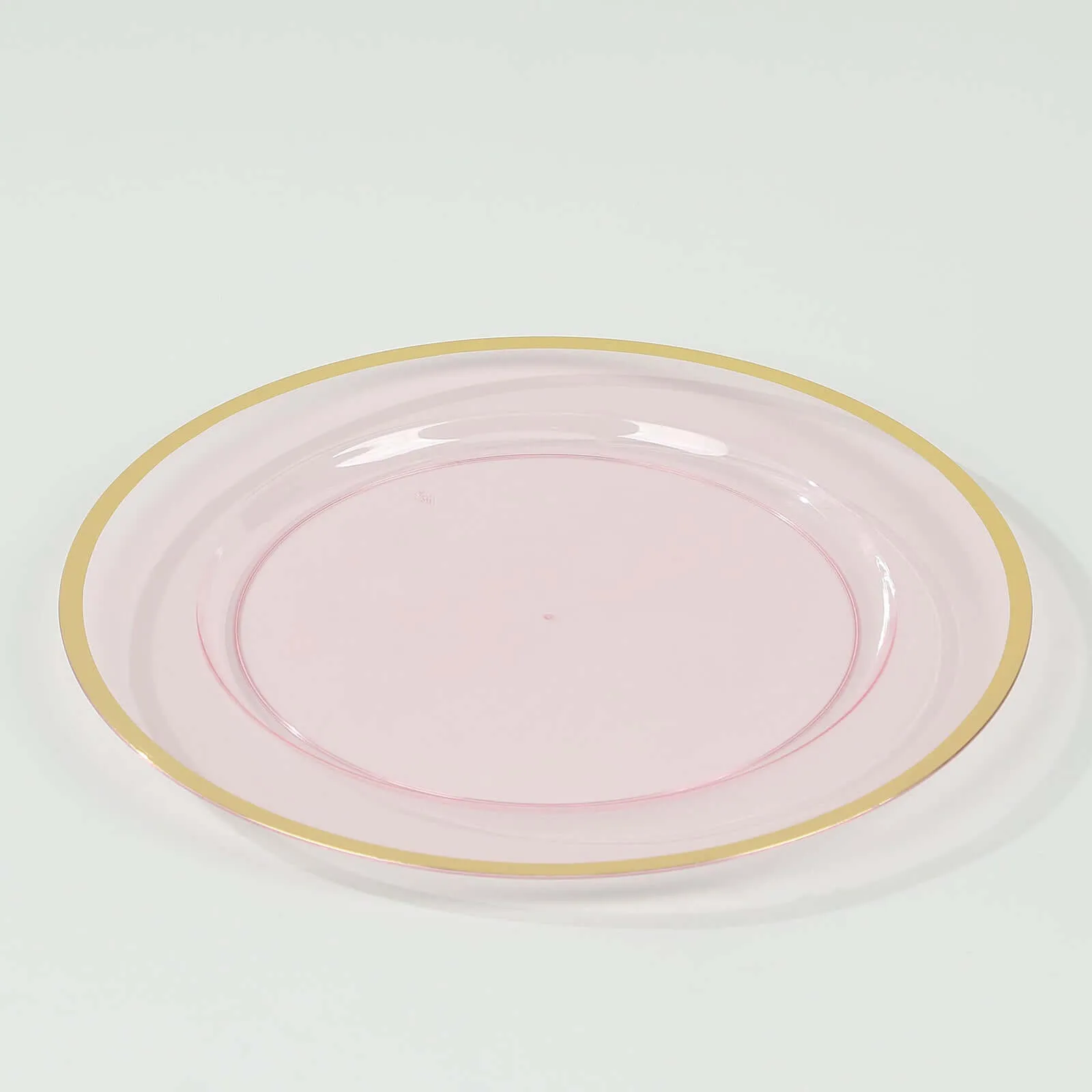 10 Pack Transparent Blush Economy Plastic Charger Plates With Gold Rim, 12" Round Dinner Chargers Event Tabletop Decor