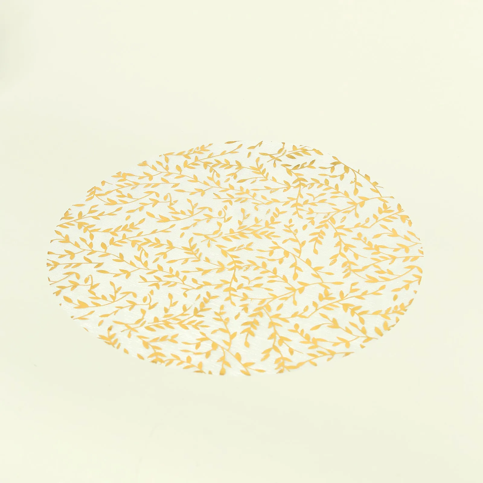 10 Pack White Mesh Organza Dining Table Mats with Gold Foil Leaf Vines, Floral Round Placemats - 13"