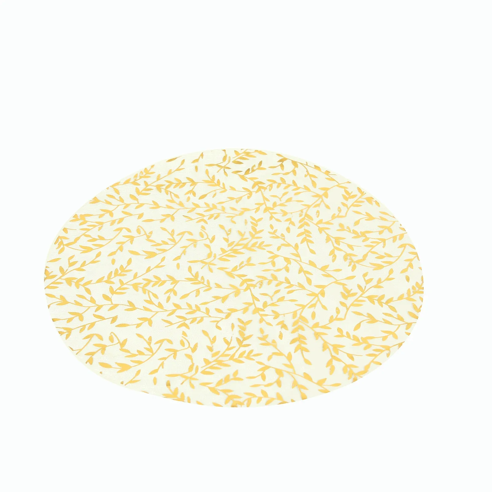 10 Pack White Mesh Organza Dining Table Mats with Gold Foil Leaf Vines, Floral Round Placemats - 13"