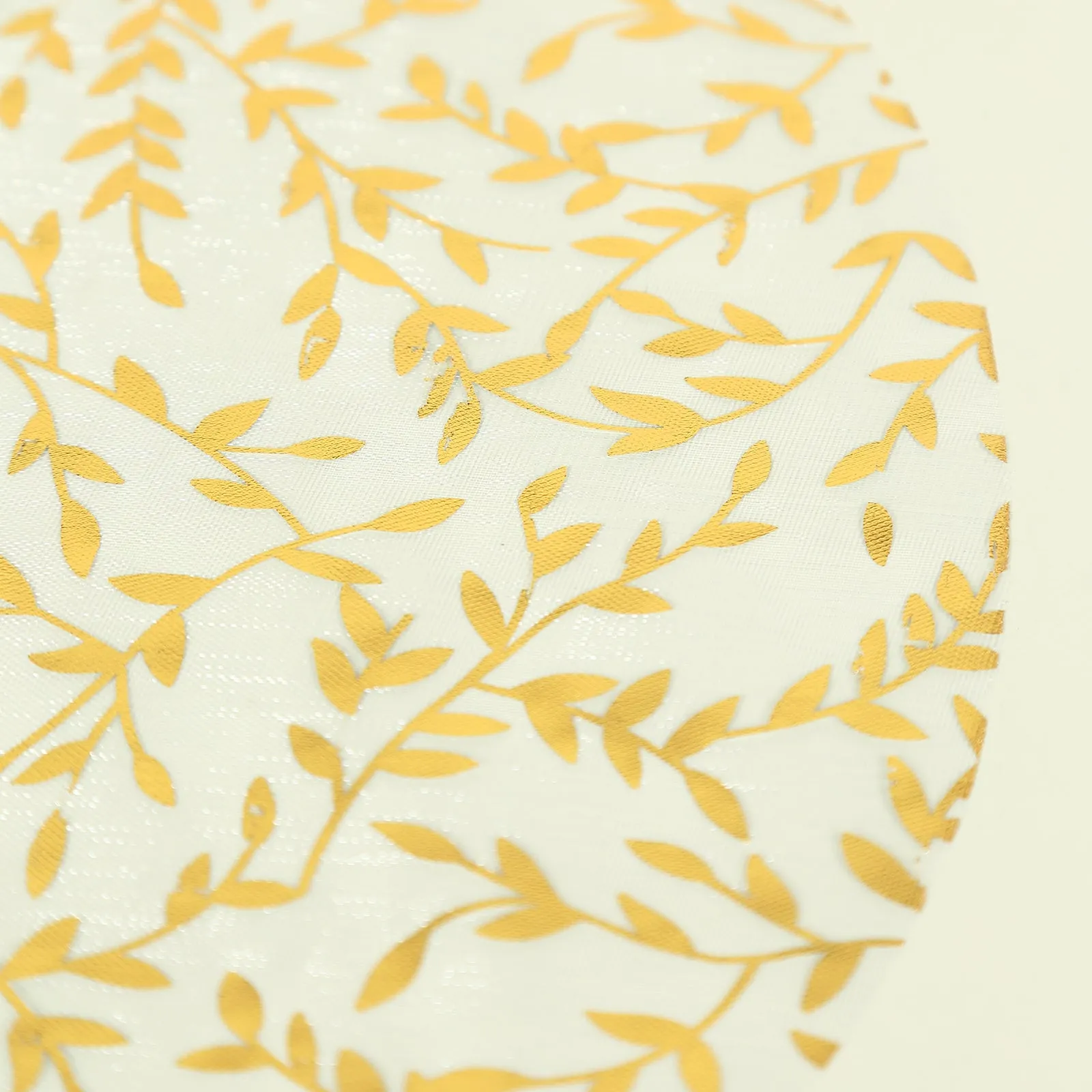10 Pack White Mesh Organza Dining Table Mats with Gold Foil Leaf Vines, Floral Round Placemats - 13"