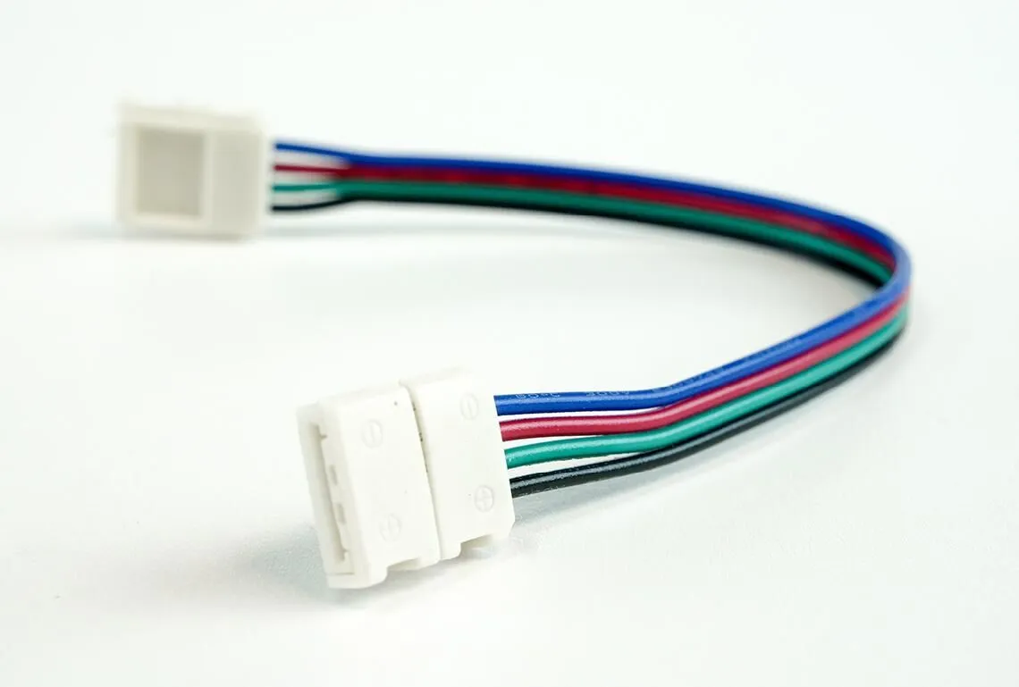 10mm (5050) Solderless LED Light Strip Connectors and Extensions : RGB Multicolor - 6 Inch Any Angle (4 Pack)