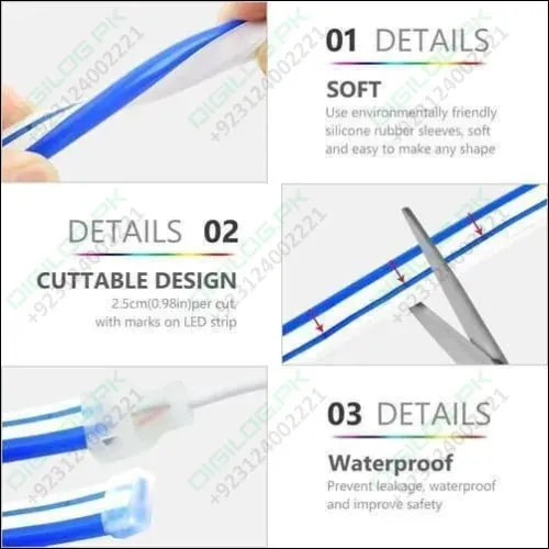 12V Neon Flexible Strip Light 1M Waterproof SMD 5050 Blue Rope String Silicone lamp Outdoor Lighting