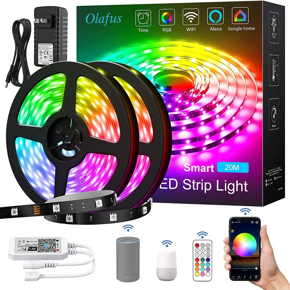 2-Pack: 65.6 Ft. RGB Strip Lights with 44 Mode Remote