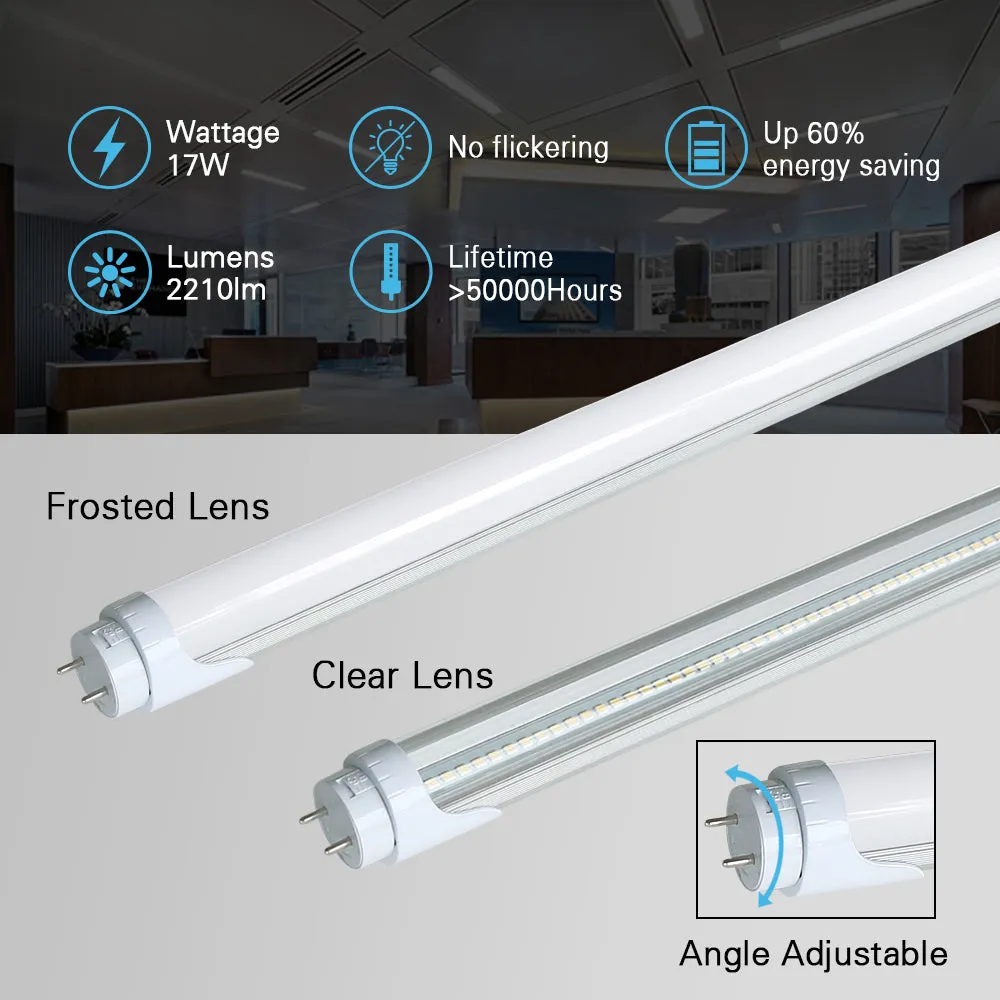 2200 Lumens - T8 4ft LED Tube Light - Ballast Bypass - Double Ended - 17W - 4000K -120-277V - Pack of 20