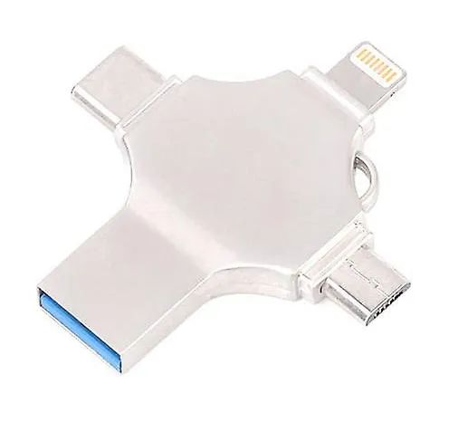 32GB silver 4 in 1 USB Flash Drive Compatible With iPhone, Micro USB & Type C Devices AZ21772