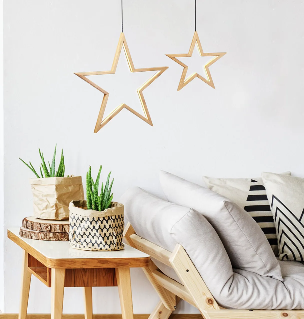 4x Large Bamboo Star Ceiling Light - LED Hanging Lamp - Natural Decor