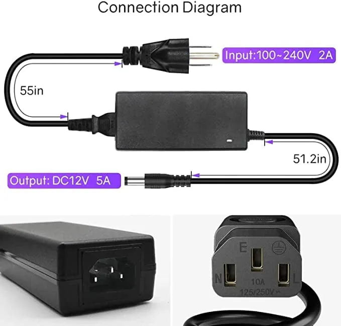 60 Watt DC Power Supply (UL-Listed) - 12 Volt