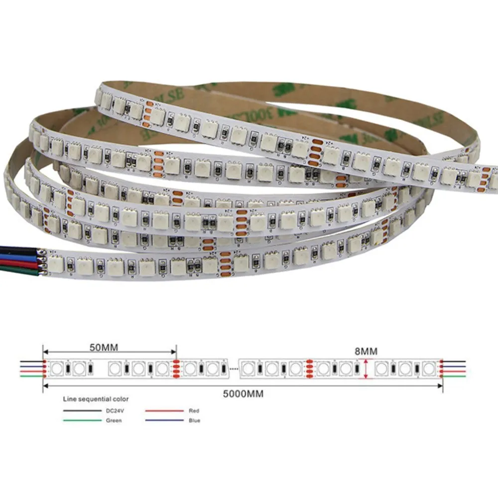 8mm RGB LED Strip Lights, 16.4FT/5Meter SMD4040 600LEDs/Roll, DC24V <95W 3.95Amp, RGB Color Changing Flexible light Strips