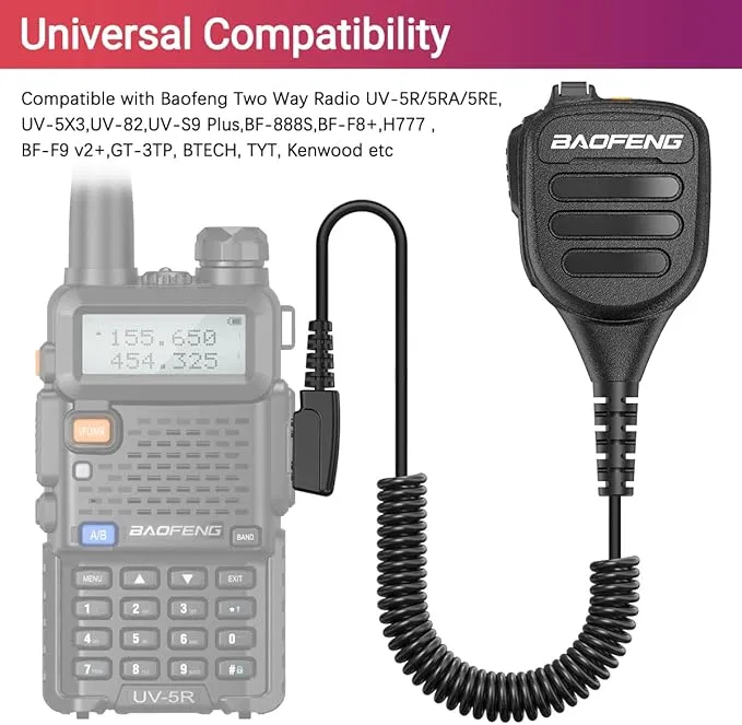 Baofeng Walkie Talkie Handheld Heavy Speaker BF-850 IP54 waterproof Volume Adjustable Speaker Mic,Shoulder Microphone for BaoFeng UV-5R BF-F8HP UV-S9 Plus BF-888S,Kenwood BTECH Retevis Two Way Radio