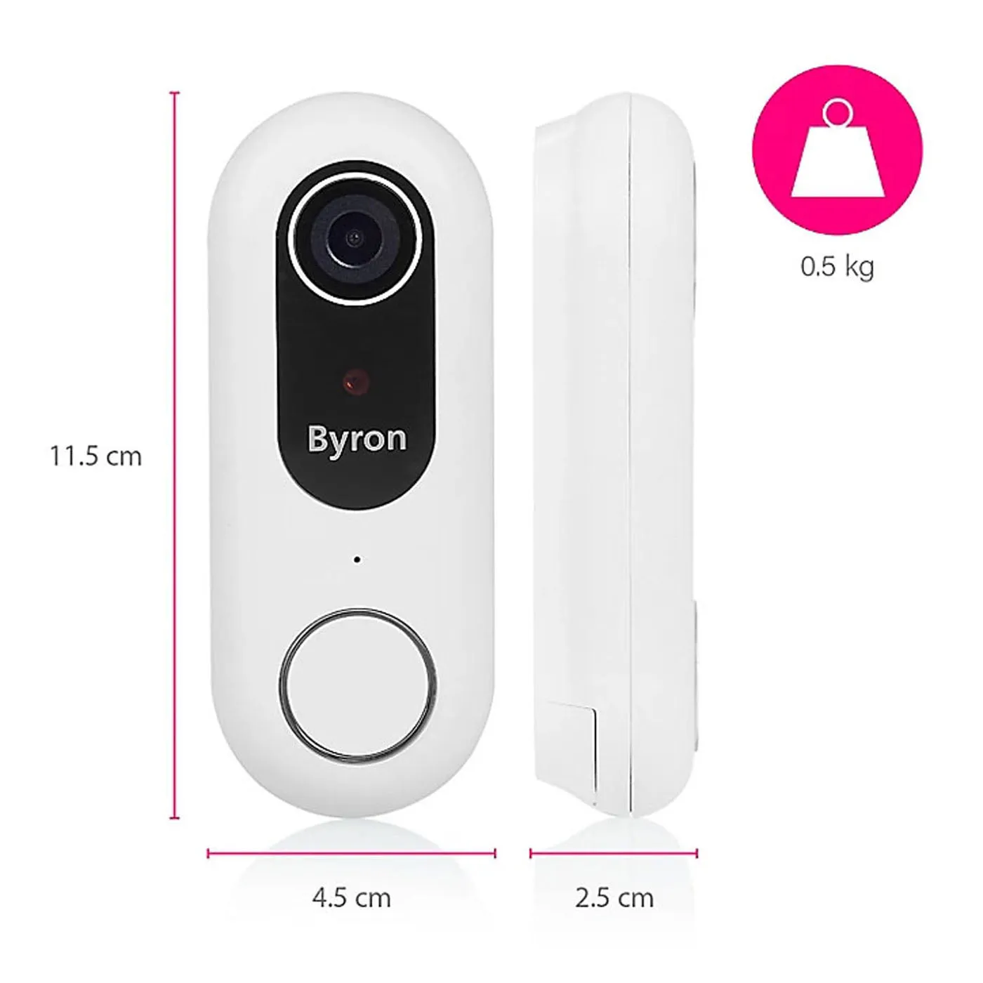 Byron Video Doorbell Smart White Wired 1080HD Resolution Battery Powered IP44