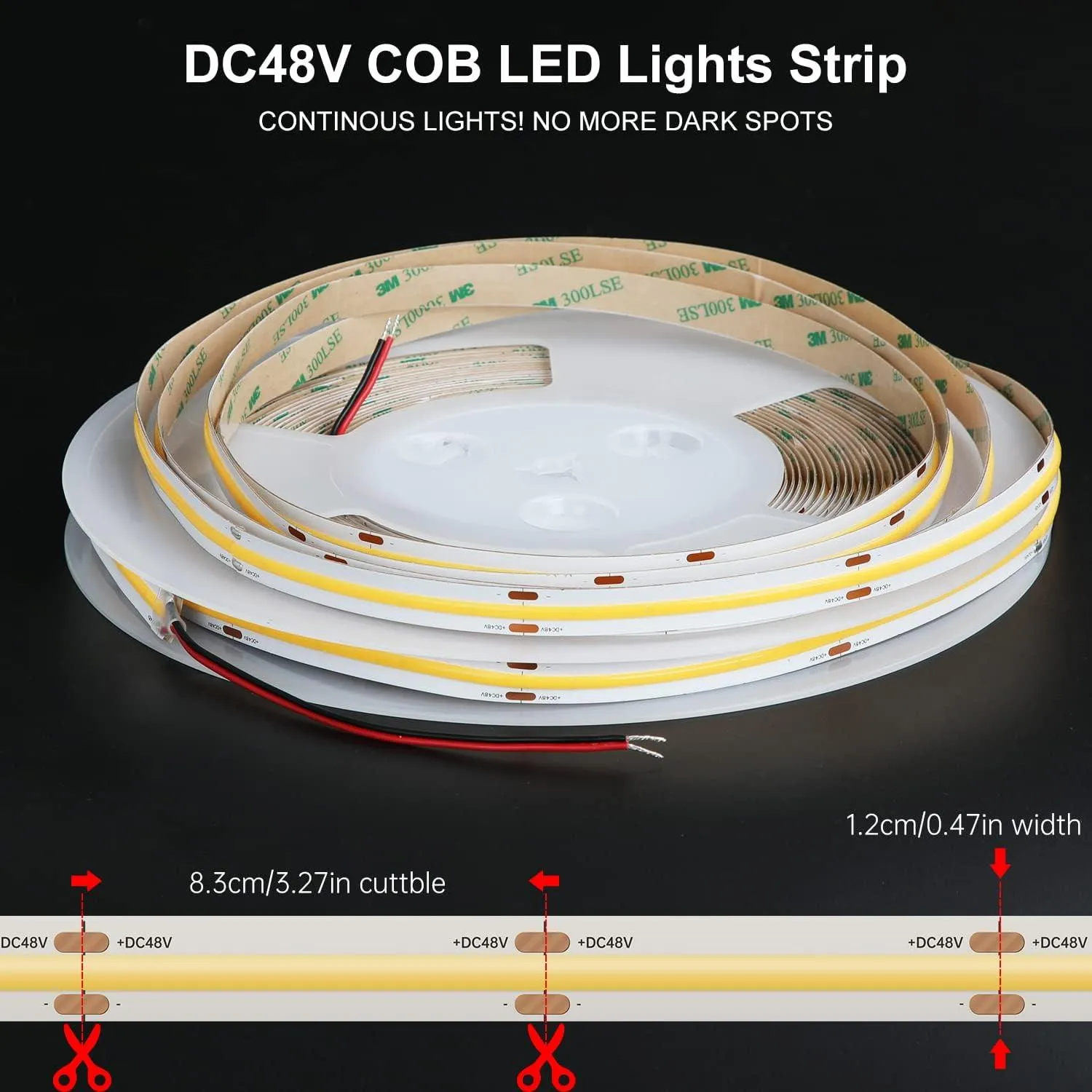 COB LED Strip Lights, 65.6ft/20m 3000K Led Lights Strip, DC48V, CRI90 