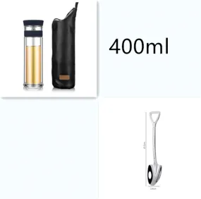 Color: Blue with spoon, Size: 400ml - 400ml Portable Double Wall