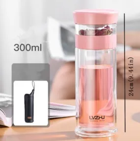 Color: Pink, Size: 300ml - 400ml Portable Double Wall Borosilica