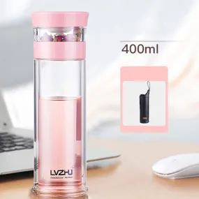 Color: Pink, Size: 400ml - 400ml Portable Double Wall Borosilica