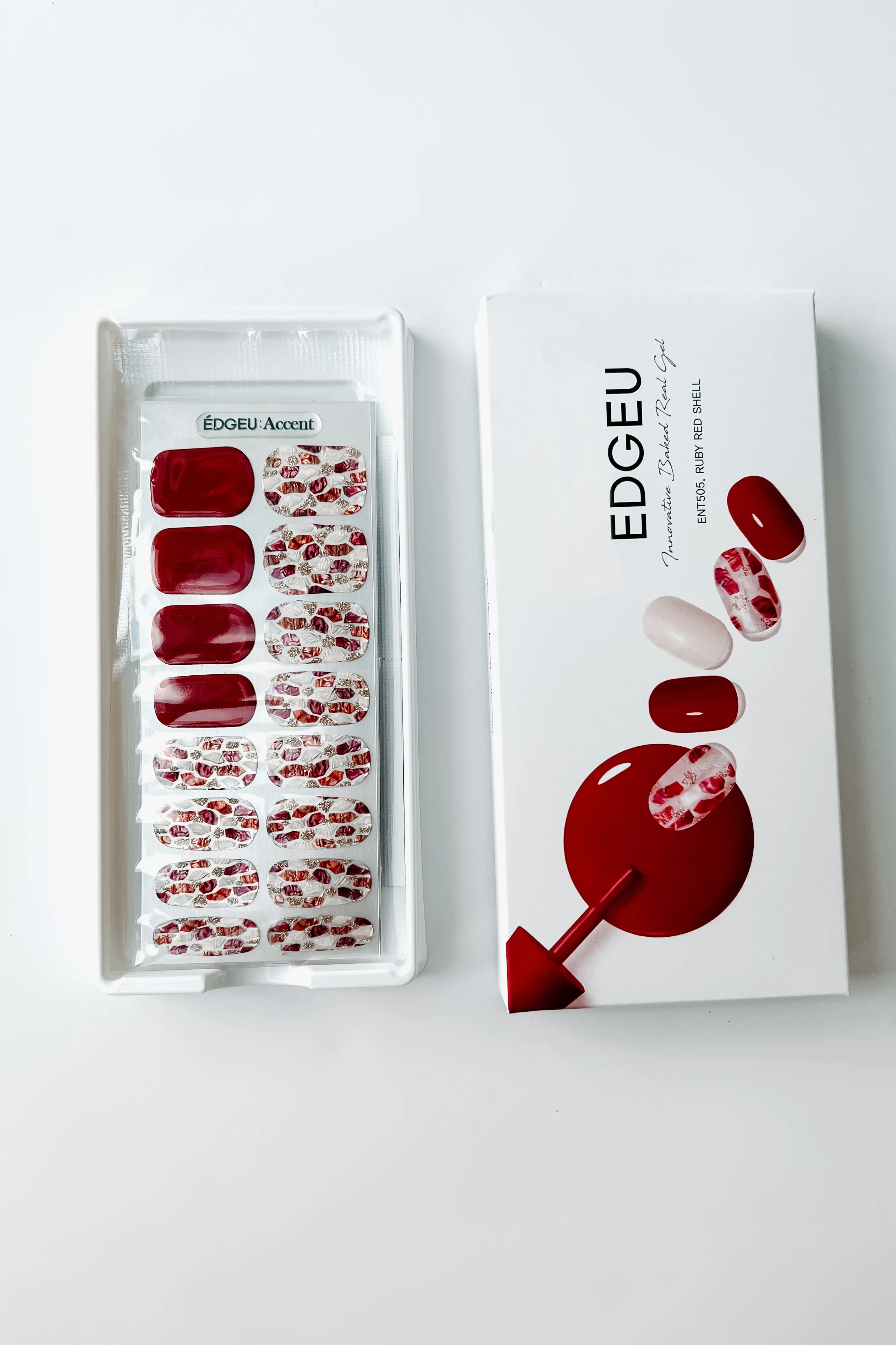 EDGEU Baked Gel Fingernail Stickers (Ruby Red Shell)