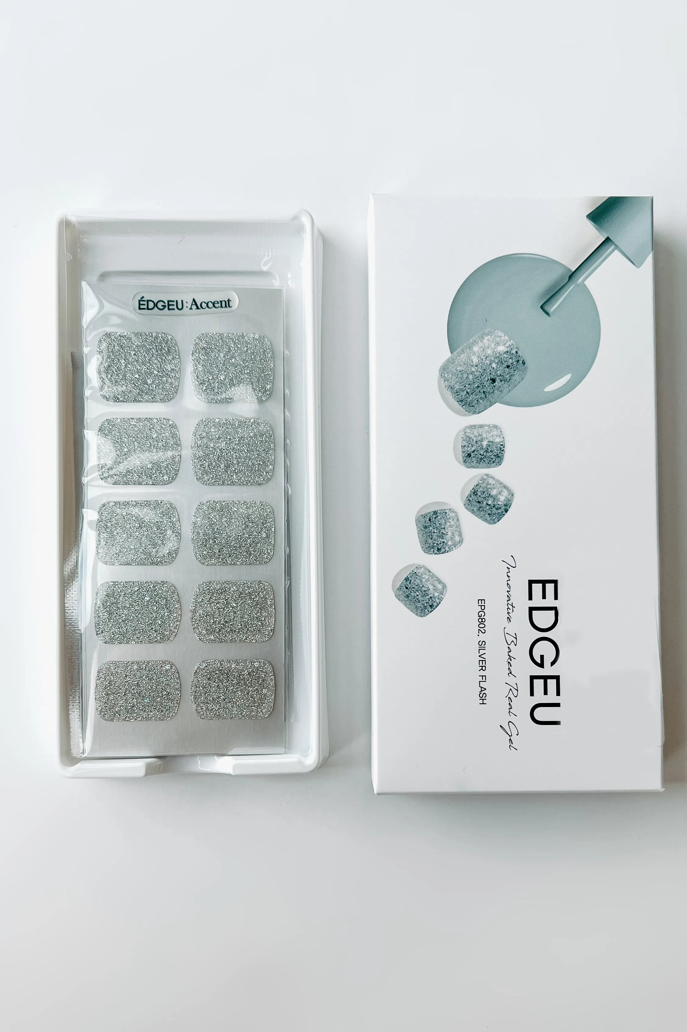 EDGEU Baked Gel Toe Nail Stickers (Silver Flash)