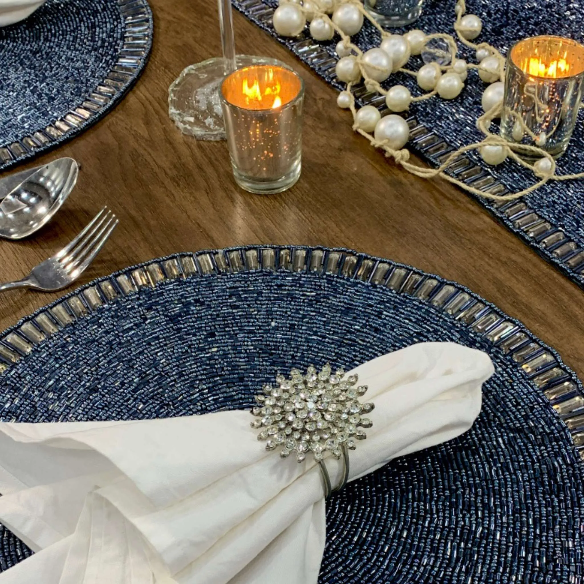 Glam Crystal Beaded Placemat in Luster Blue, Set of 2