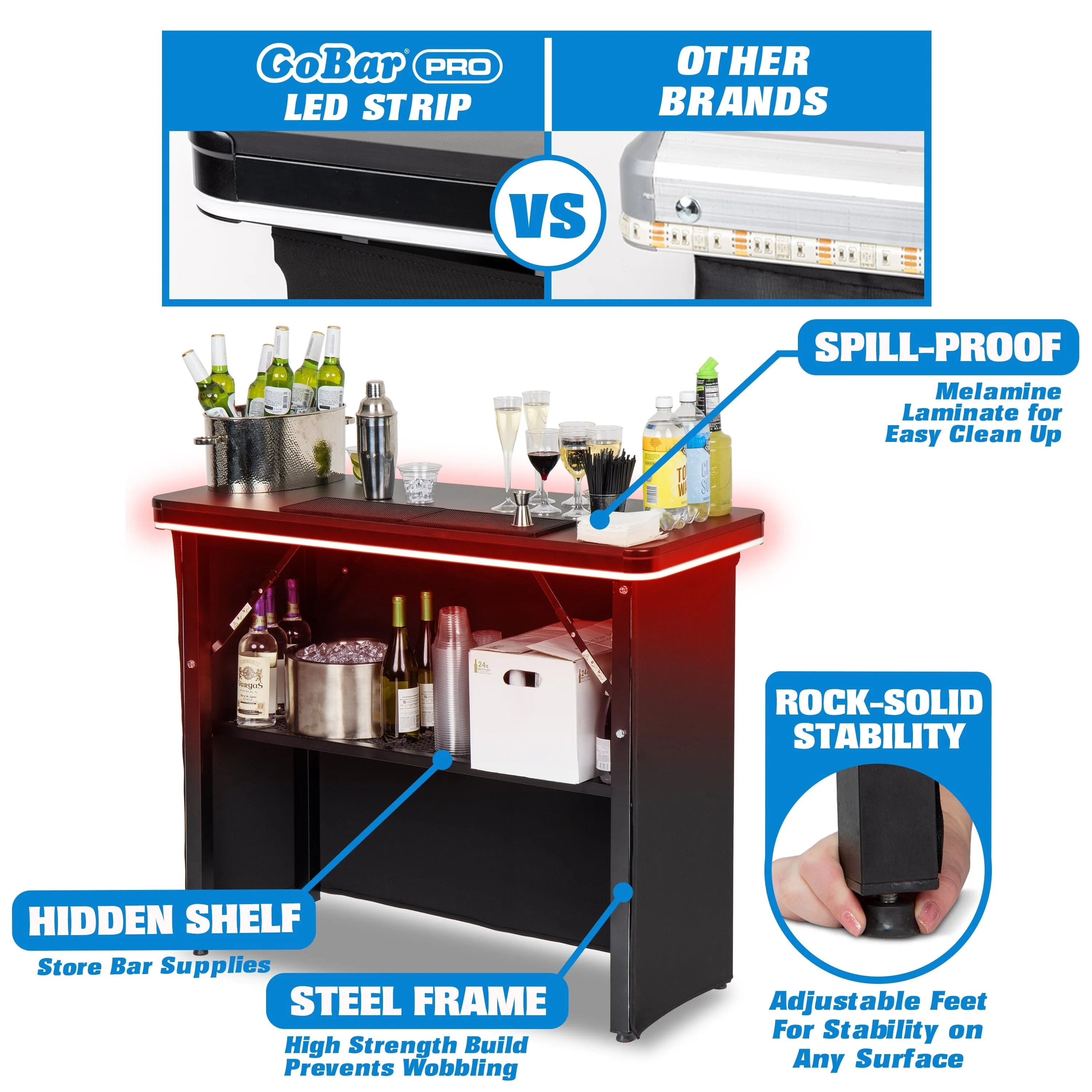 GoBar PRO LED Commercial Grade Portable Bar Table with Multi-Color Lights