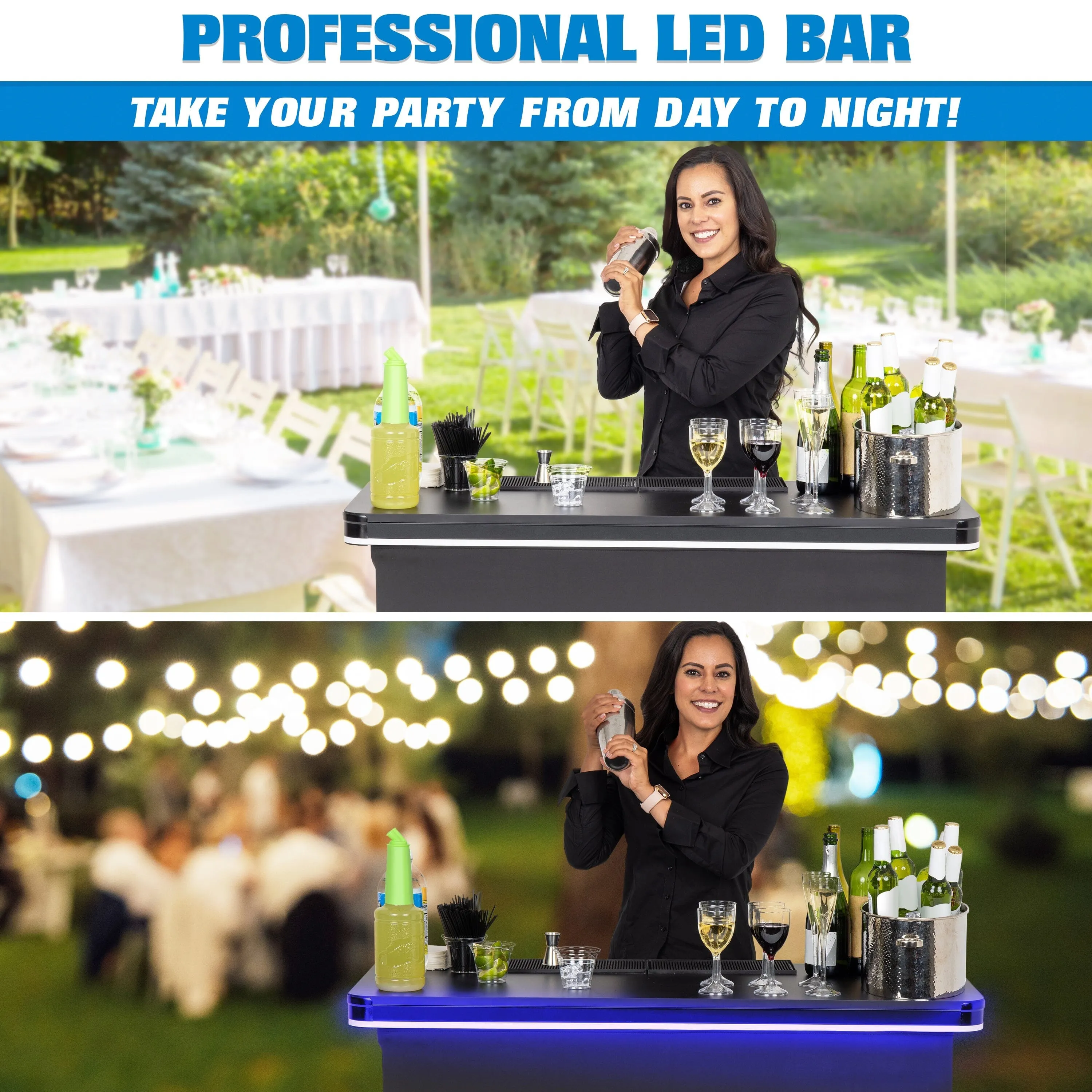 GoBar PRO LED Commercial Grade Portable Bar Table with Multi-Color Lights