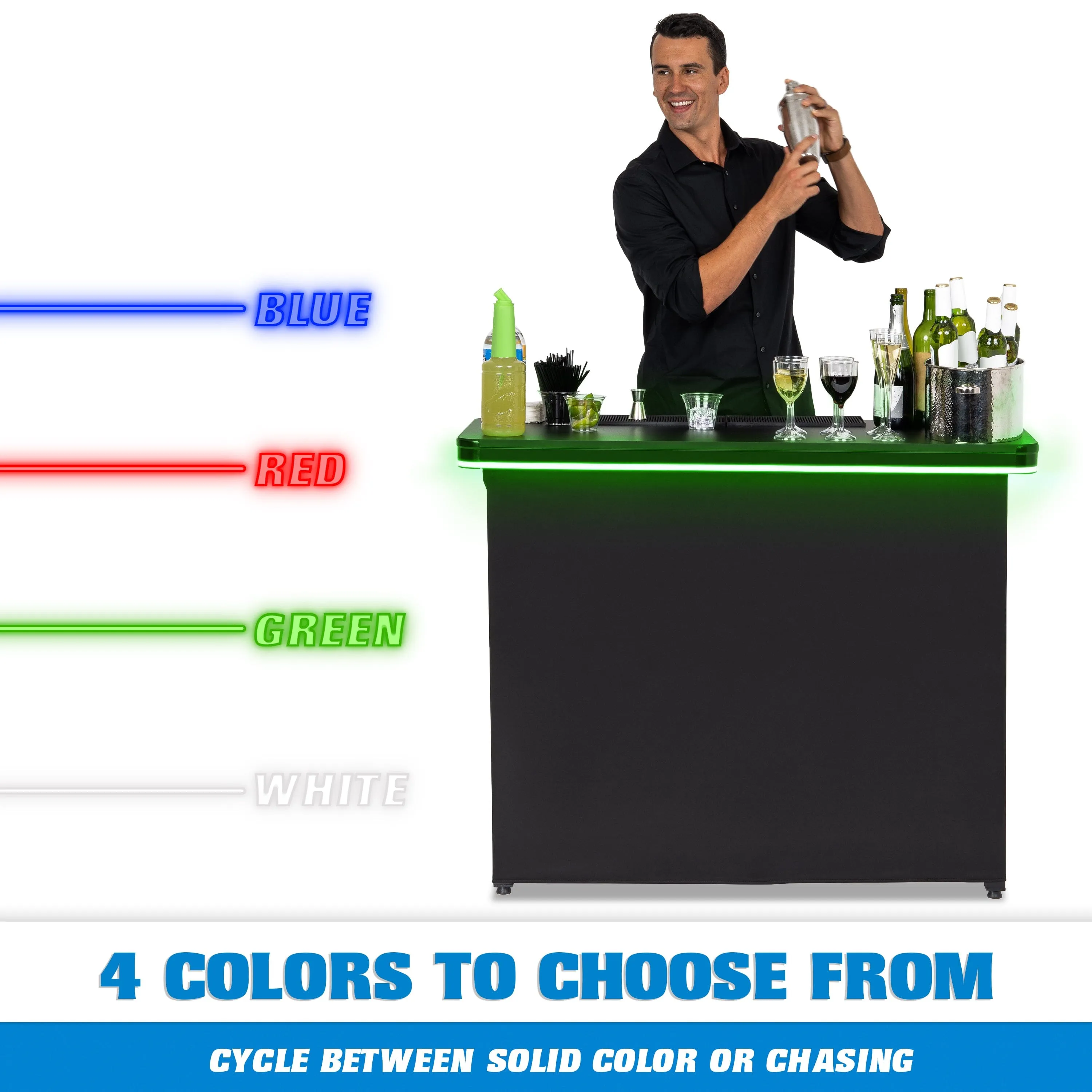 GoBar PRO LED Commercial Grade Portable Bar Table with Multi-Color Lights