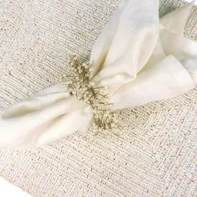Handmade Bead Placemat with Flower in Beige, Set of 2