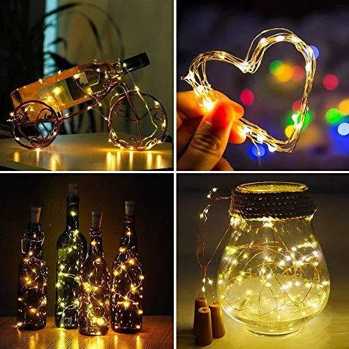 HEMITO 20 LED Cork Lights for Wine Bottles, Fairy Lights, 2M Battery Operated Cork LED Bottle Lights for Home Decoration, Diwali, Christmas, Festivals, Party Décor & DIY – Warm White (2 Unit)