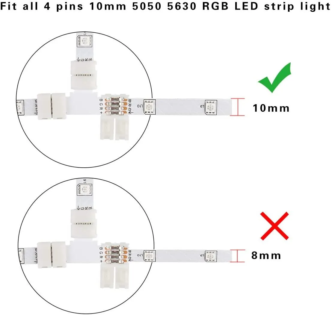 LED Strip Accessories 5pcs T-Shape PCB RGB Connectors 4 pin 10mm