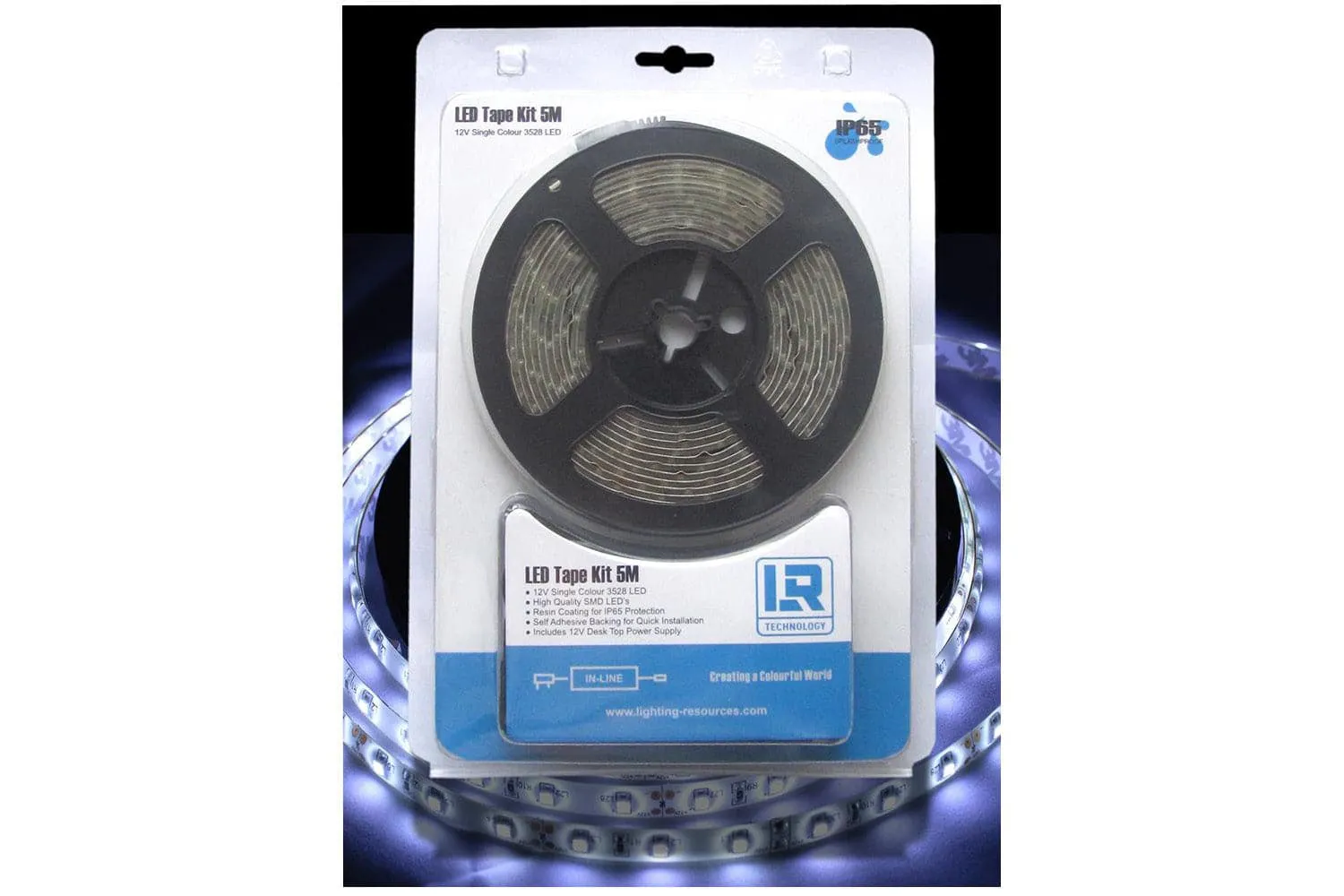 LR Technology Splash-Proof LED Tape Strip Light Kit - White, 5m