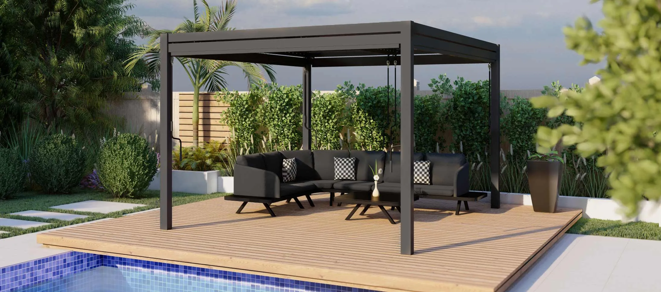 Maze Como 4m x 4m Pergola With 4 Drop Sides And LED Lighting