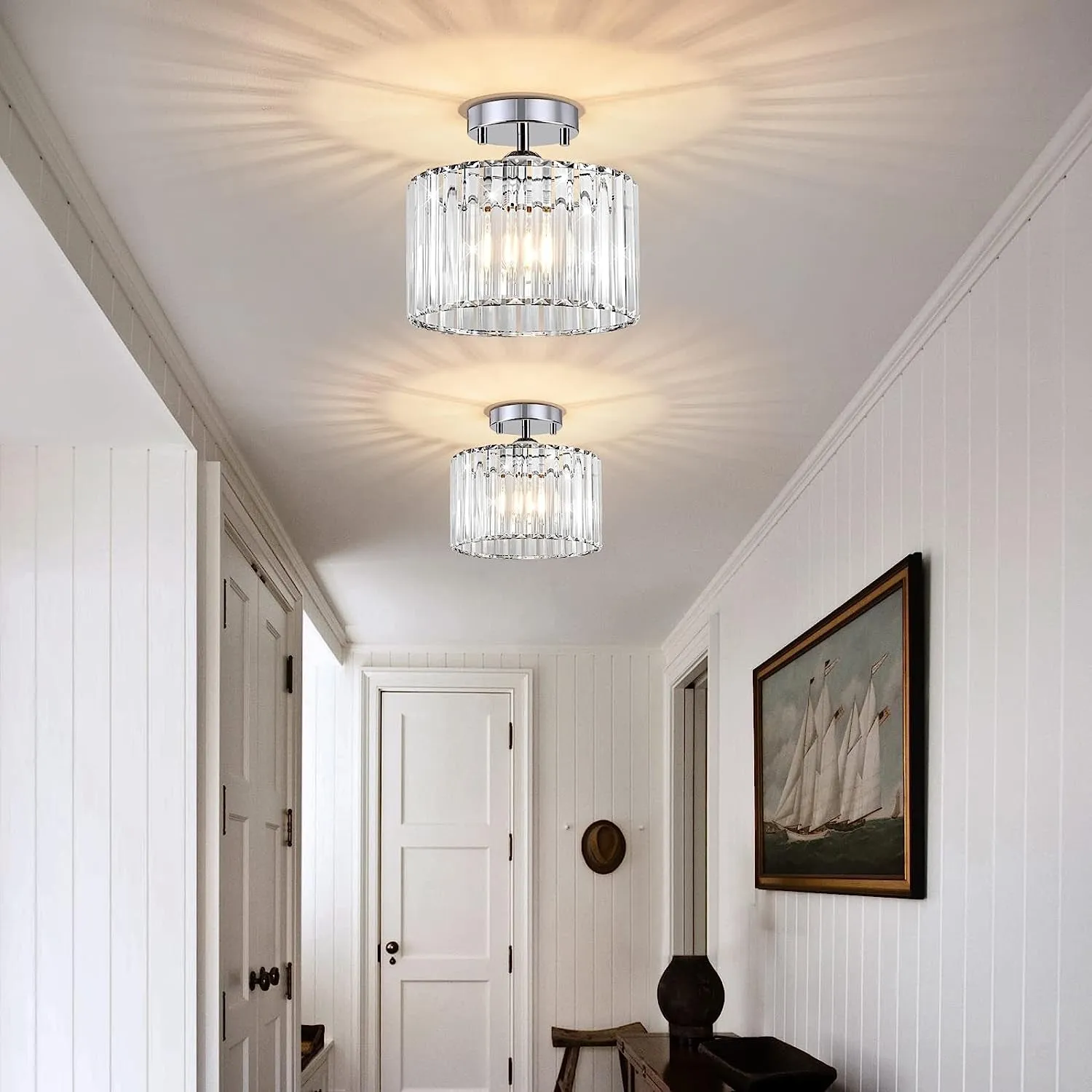 Modern Crystal Semi Flush Mount Ceiling Light Fixture