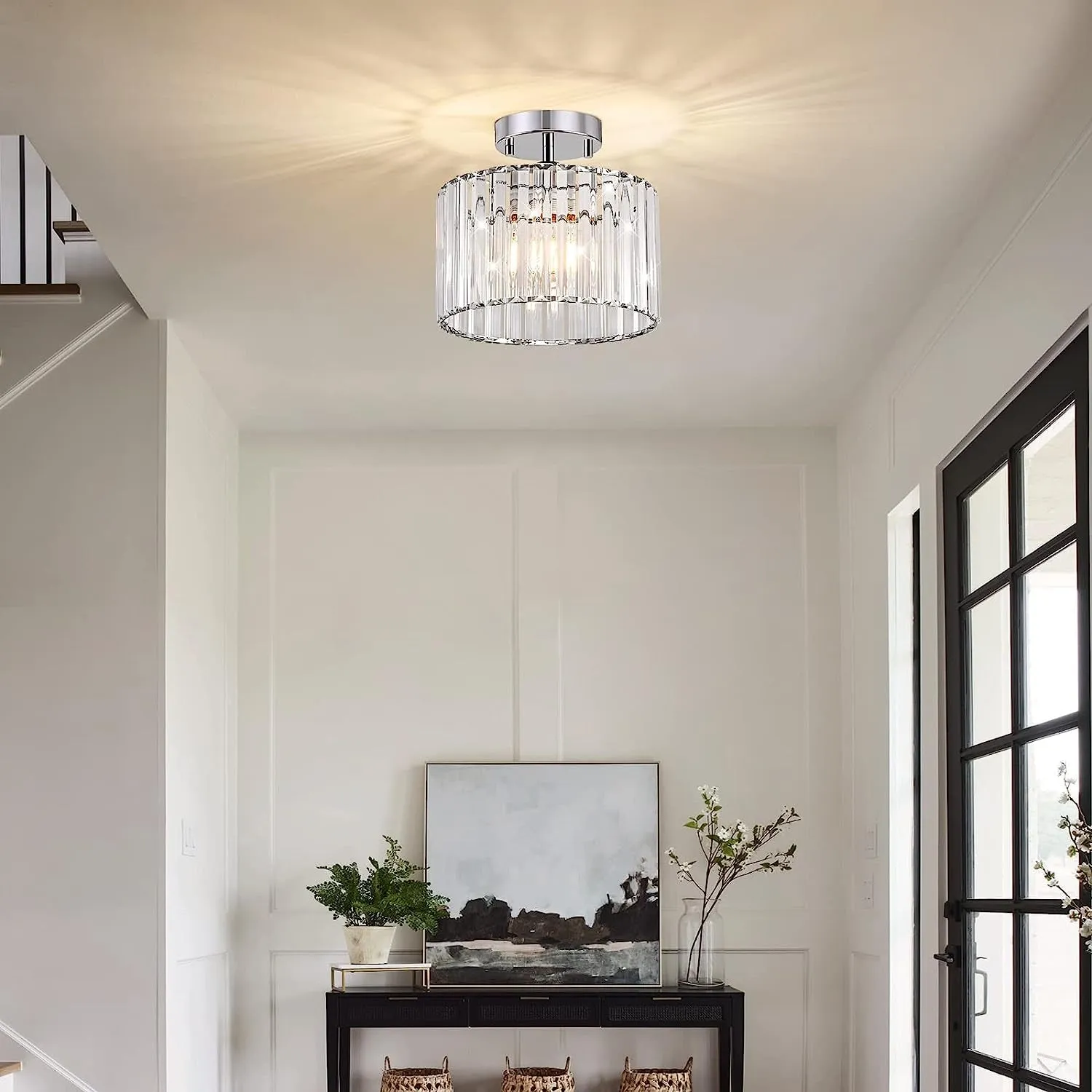 Modern Crystal Semi Flush Mount Ceiling Light Fixture