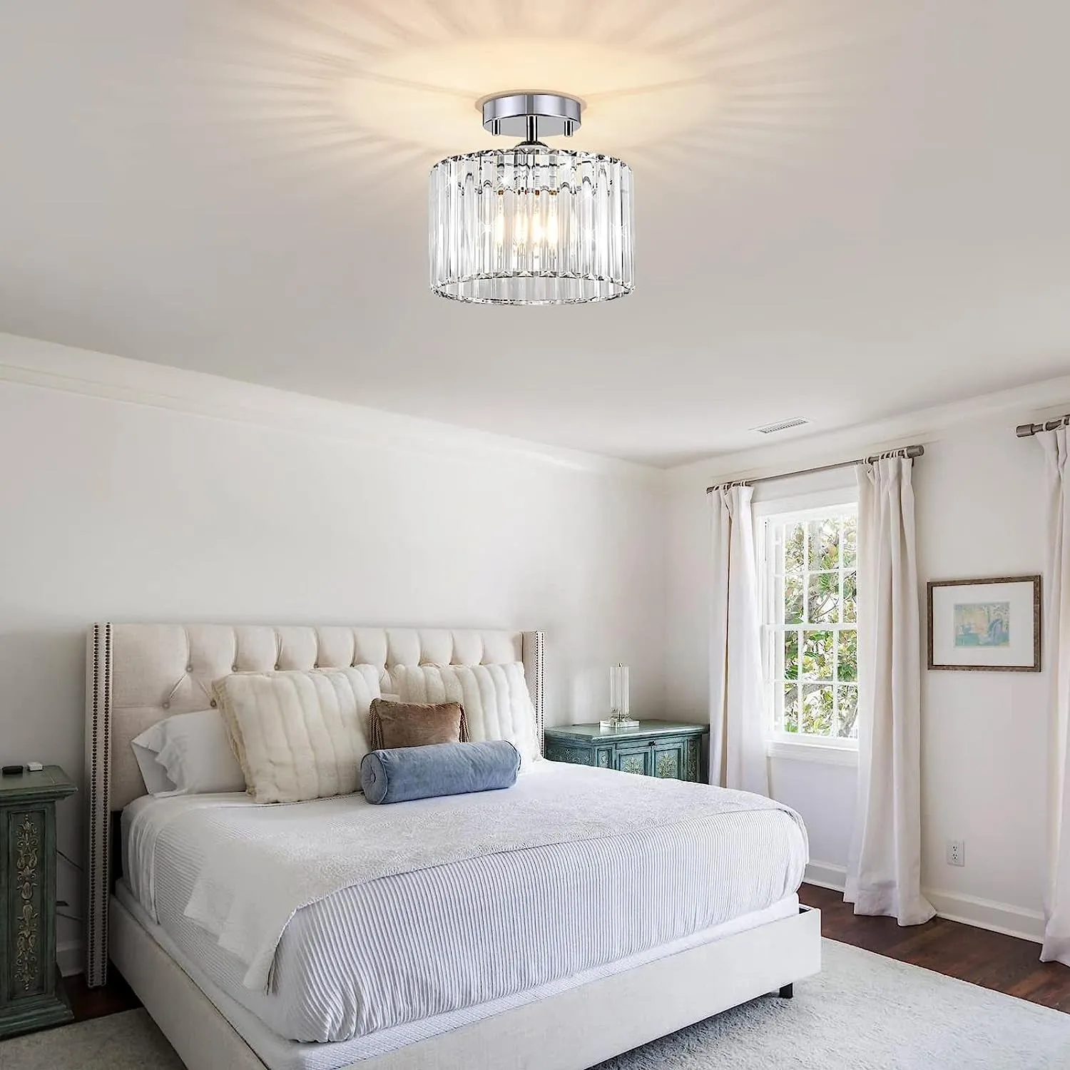 Modern Crystal Semi Flush Mount Ceiling Light Fixture