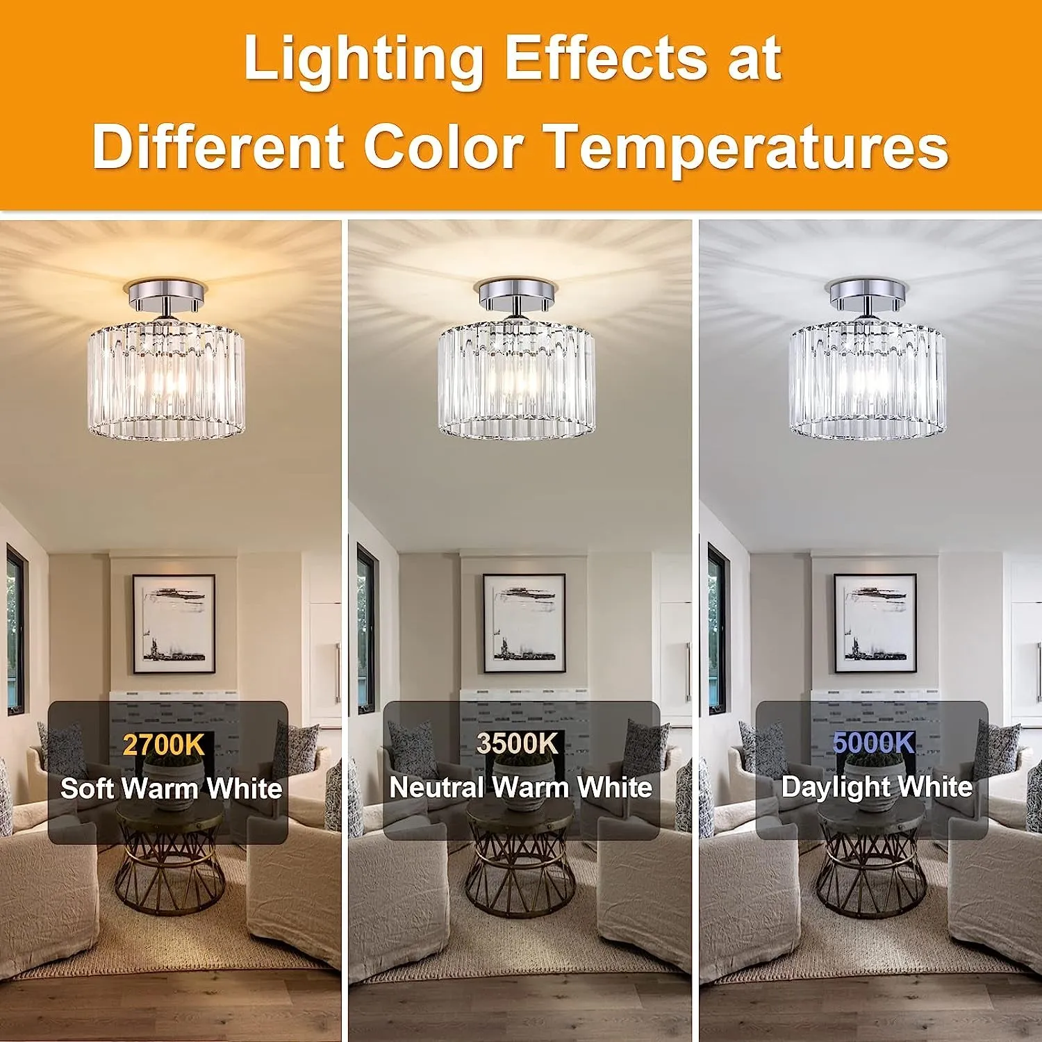 Modern Crystal Semi Flush Mount Ceiling Light Fixture