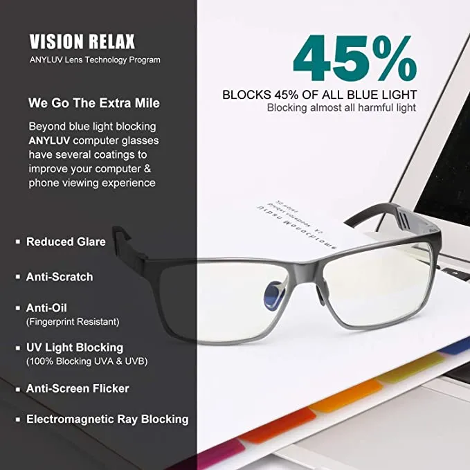 New in box! Blue Light Blocking Glasses Classic Semi Rimless Clear Lens Anti Eyestrain Computer Gaming Glasses for Men Women in Gunmetal Grey