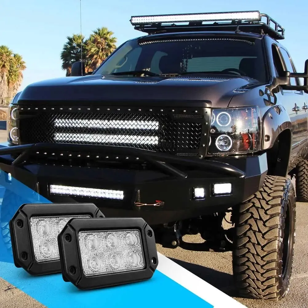 Offroad Truck Led Light Bar 2PCS 18w Flush Mount Spot Beam Roof Grille Bumper Hood Driving Fog Lights For Jeep UTV ATV Boat Pickup