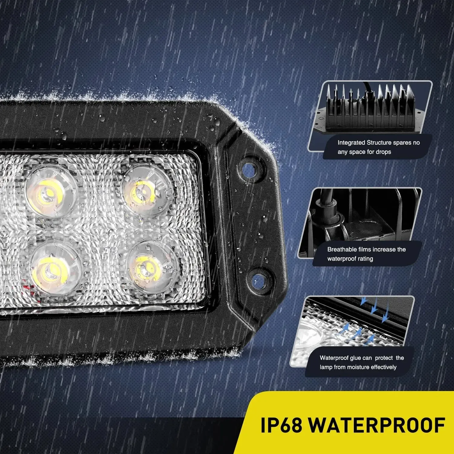 Offroad Truck Led Light Bar 2PCS 18w Flush Mount Spot Beam Roof Grille Bumper Hood Driving Fog Lights For Jeep UTV ATV Boat Pickup
