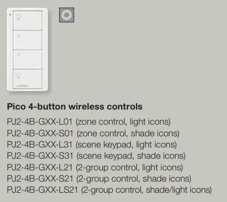 Pico 4 Button (2 Group Control, Light Icon)