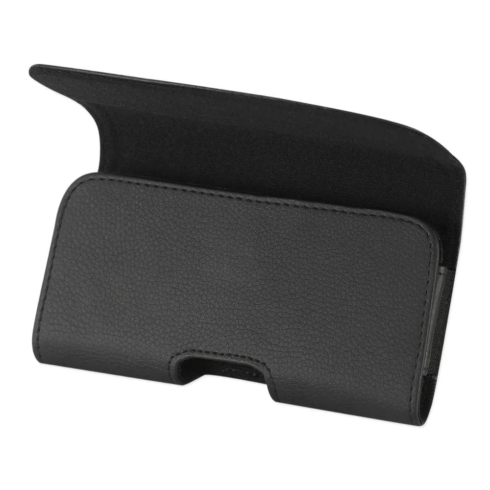 Reiko REIKO LEATHER HORIZONTAL PHONE POUCH HTC HD2 T8585 WITH EMBOSSED LOGO IN BLACK (5.16X3.04X0.83 INCHES PLUS)